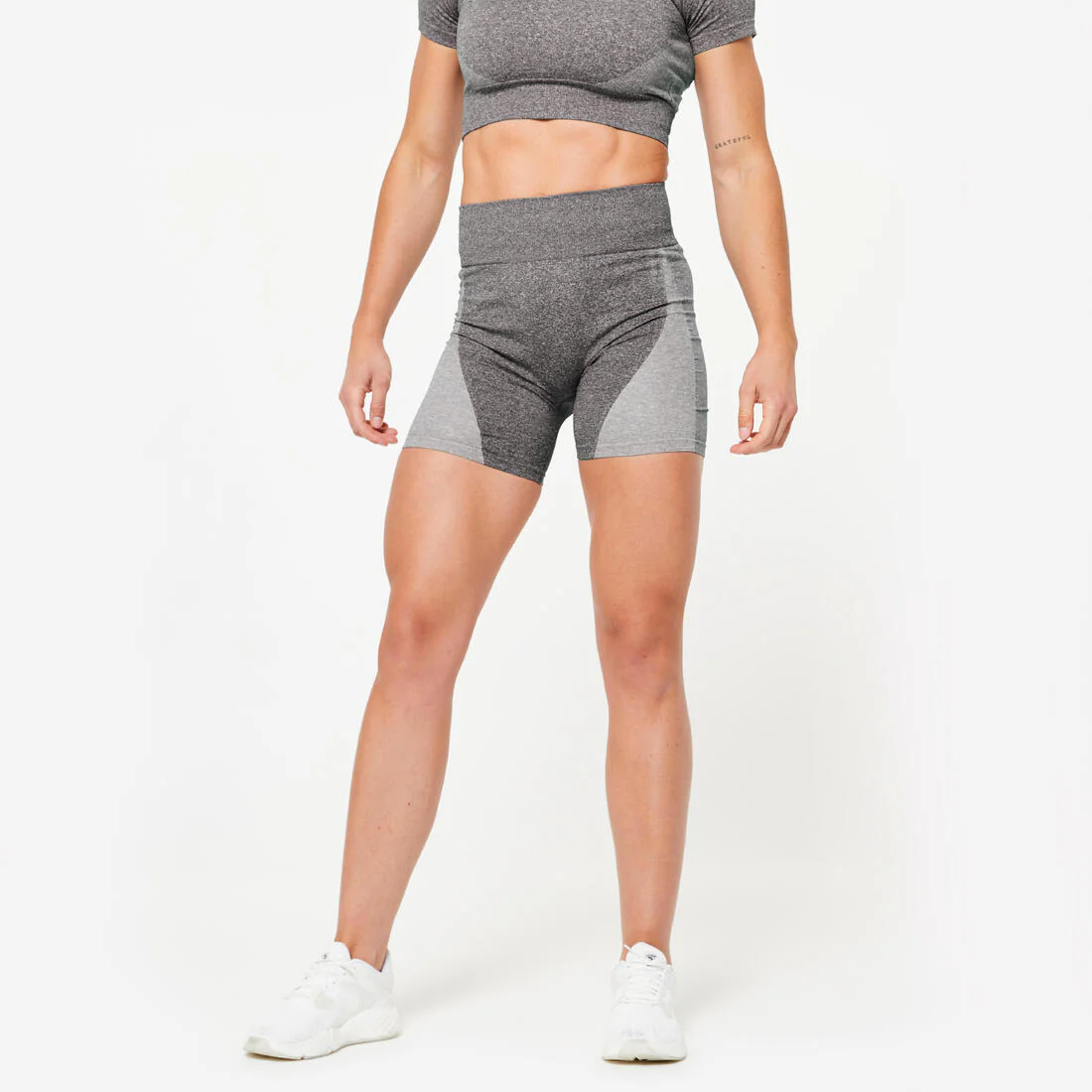 Calzas Ciclistas Fitness Mujer Gris Tiro Alto Sin Costuras