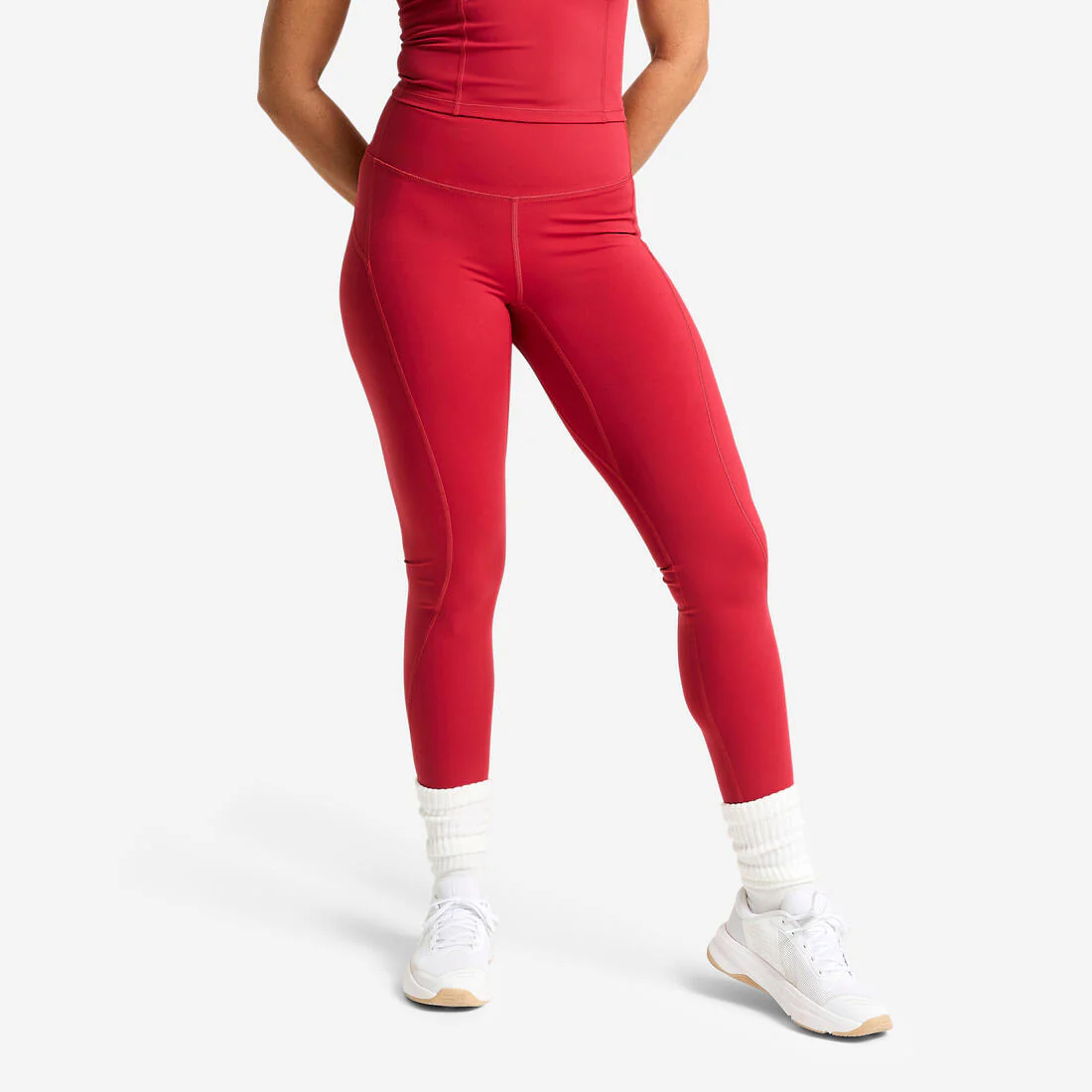 Leggings Deportivos Mujer Rojo Oscuro Talle Alto Corte Moldeador