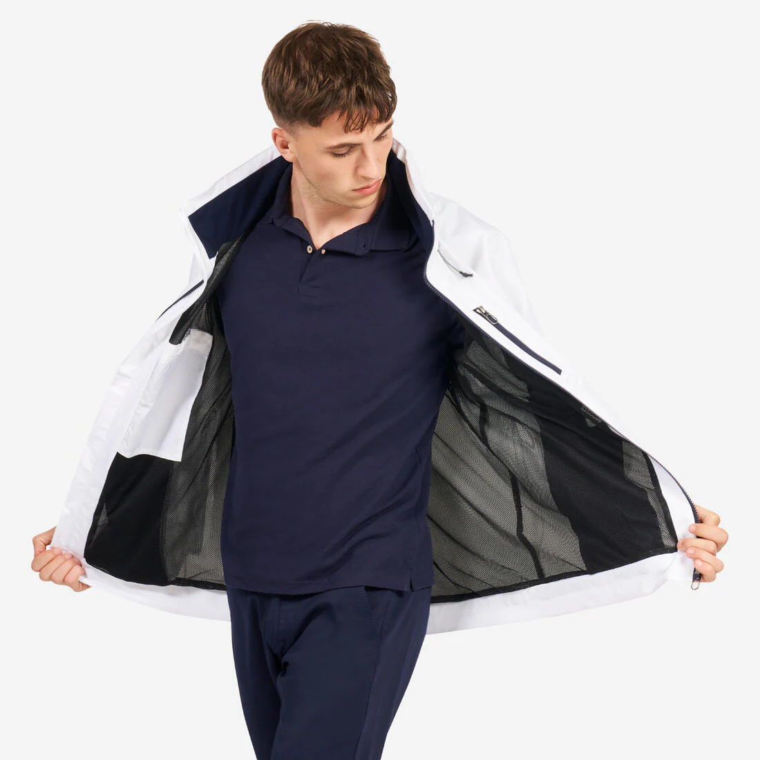 Chaqueta Vela Sailing 500 Hombre Gris Capucha Amarilla Impermeable Cortavientos - Image 5