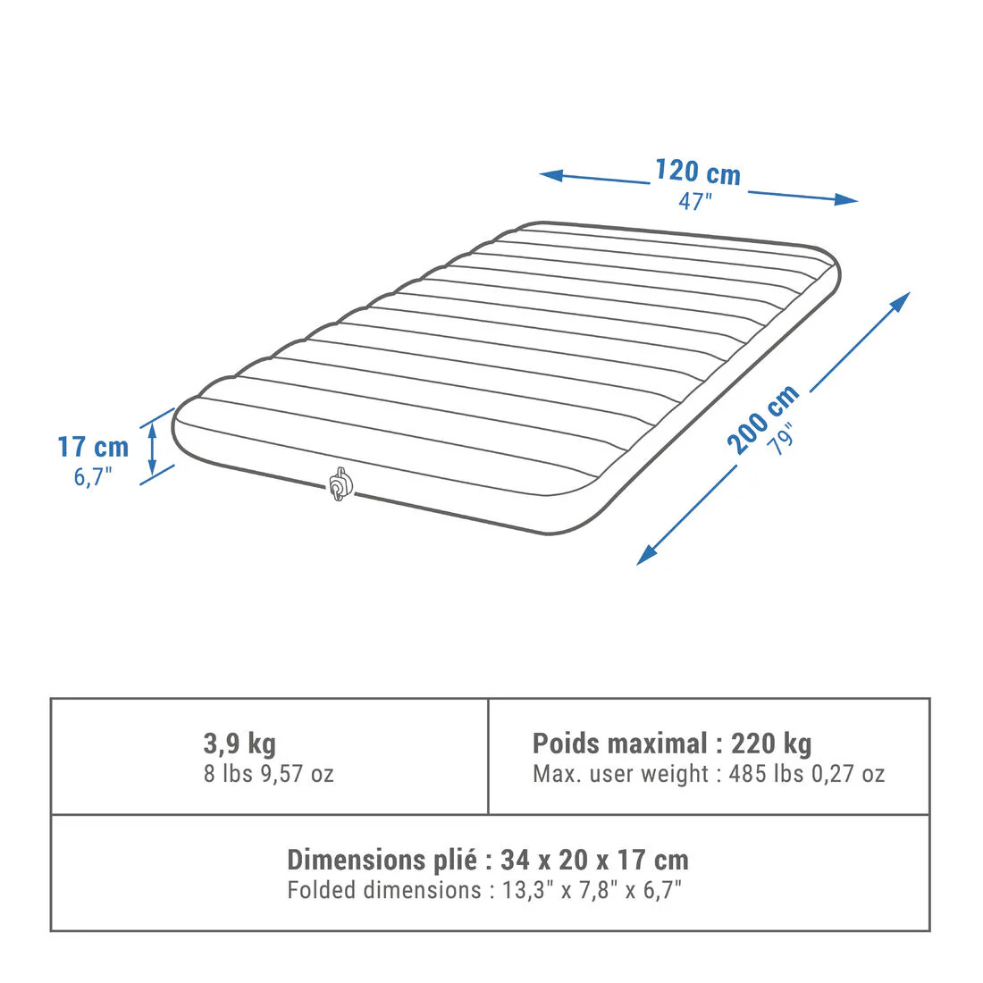 COLCHÓN INFLABLE DE CAMPING 2 PERSONAS 200 X 120 CM AIR COMFORT - Image 7