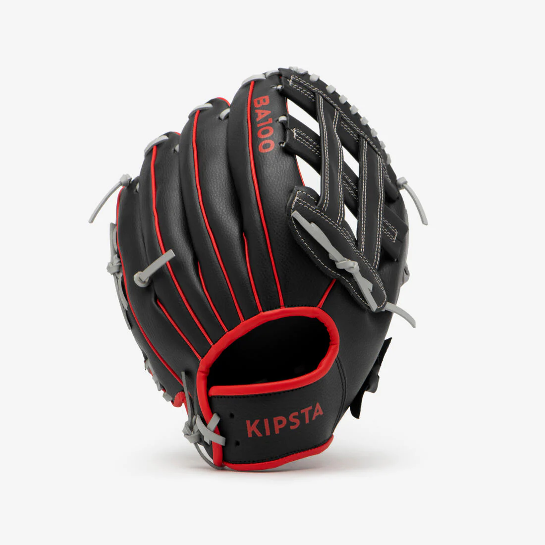 GUANTE DE BÉISBOL DE LANZAMIENTO PARA DIESTROS ADULTO BA100 NEGRO ROJO