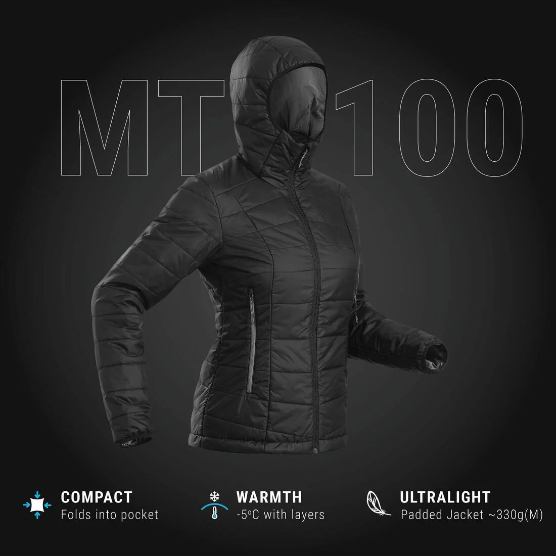 PARKA ACOLCHADA SINTÉTICA CON GORRO SENDERISMO MUJER MT100 - Image 33
