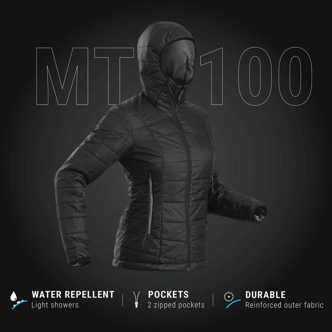 PARKA ACOLCHADA SINTÉTICA CON GORRO SENDERISMO MUJER MT100 - Image 35