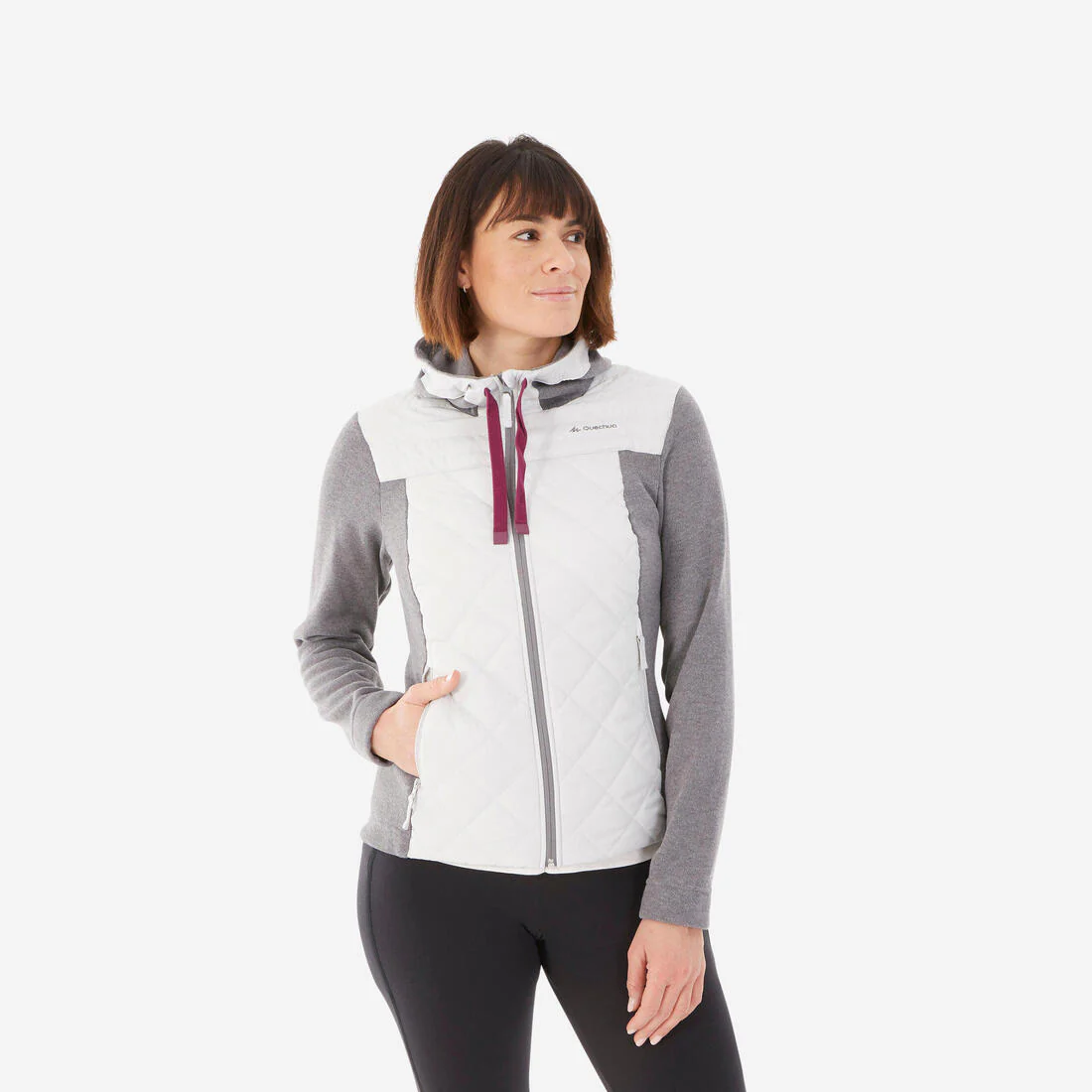 POLERÓN CON GORRO DE SENDERISMO MUJER NH100 HYBRID GRIS