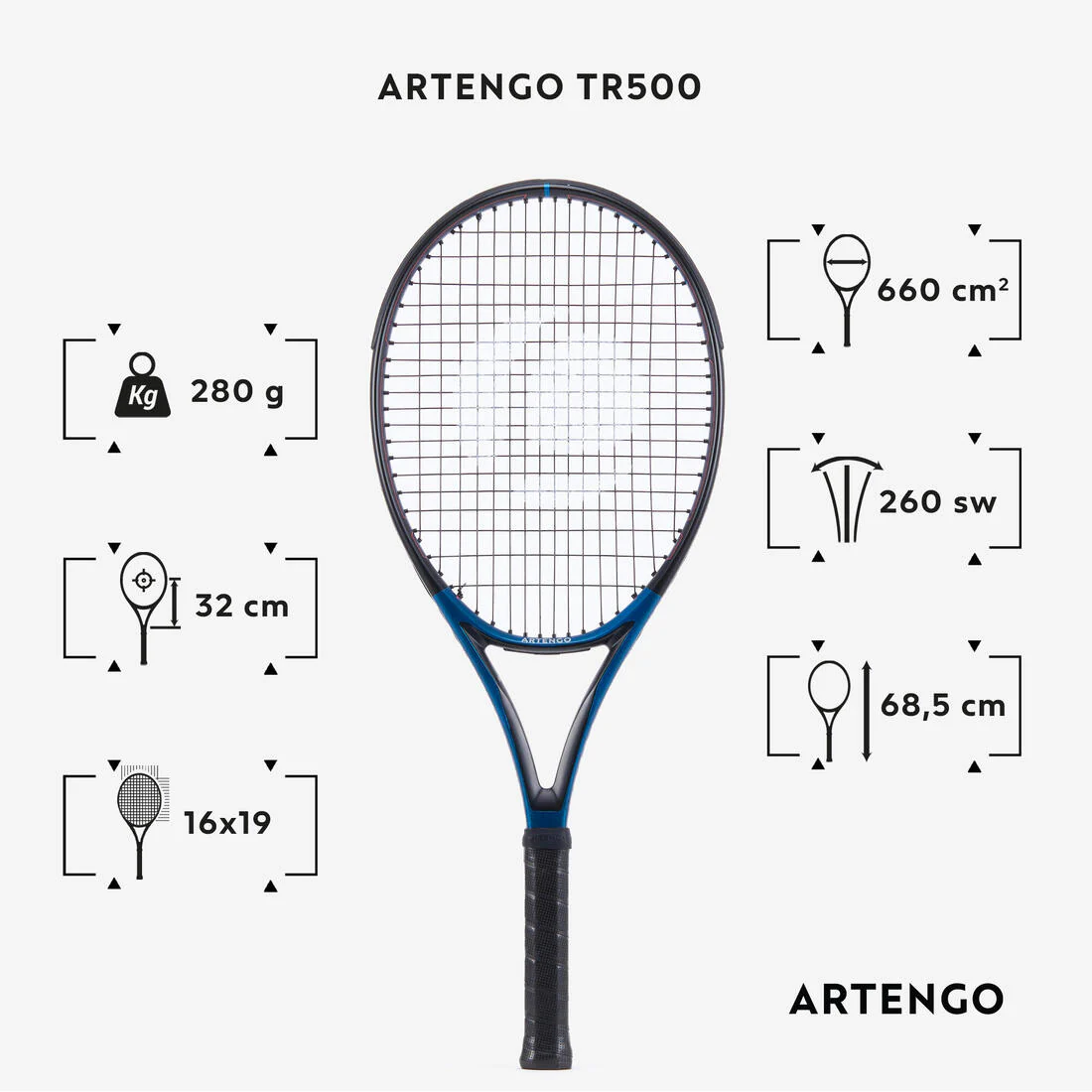 RAQUETA DE TENIS ADULTOS TR500 AZUL (280GR) - Image 2